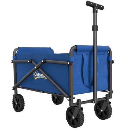 41L Festival Trolley On Wheels, Compact Garden Folding Trolley Cart, 60kg Heavy Duty Collapsible Foldable Wagon With Adjustable Handle And Carrying Bag For Beach, Camping, Festival, Blue