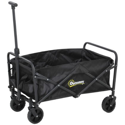 62L Festival Trolley On Wheels, Garden Folding Trolley Cart, 120kg Heavy Duty Collapsible Folding Wagon With Adjustable Handle And Carrying Bag For Beach, Camping, Festival, Black